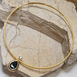 Authentic Joan Rivers Gold and Blue Pendant Necklace Choker Cable